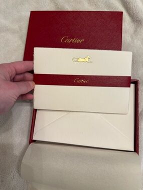 Cartier Red and Cream Branded Stationary Box Set with Gold Logo